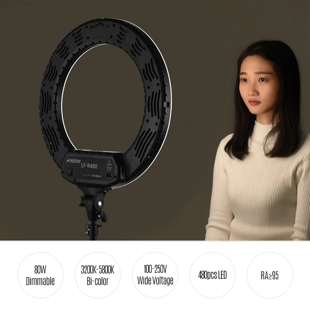 Andoer светодиодная кольцевая лампа для фотостудии видеосъемка 80 Вт с регулируемой