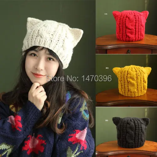 Cute Kawaii Winter Wool Hat Cap Cat Ear Design Asia Style Korea Japan