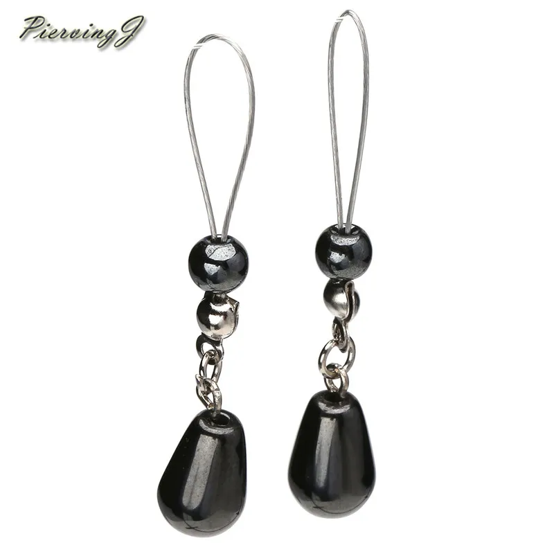 

PiercingJ 1pair / 10pair / 50pair / 100pair Non-Piercing Hematite Nipple Ring Ajustable Noose Dangle Black Punk