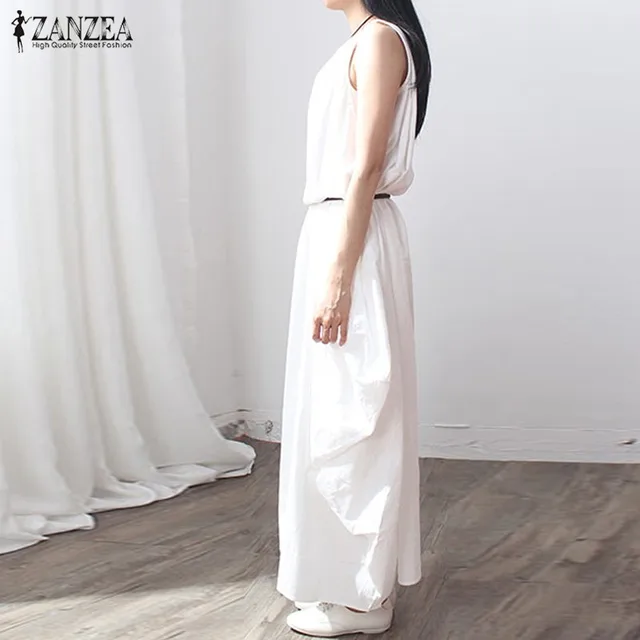 ZANZEA Summer Dress 2018 Women Sleeveless O Neck Sexy Dress Cotton Linen Long Maxi Dresses Casual Loose Retro Vestidos Plus Size 1