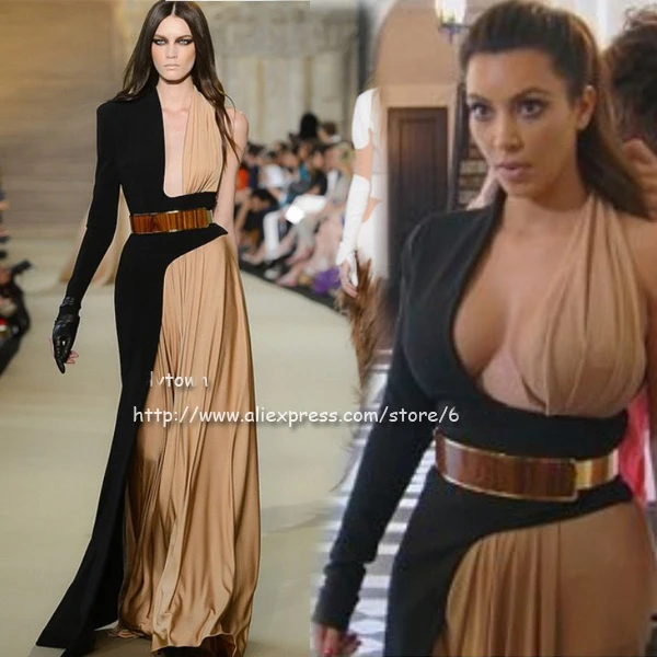 Best Ing Custom Made Kim Kardashianone Long Sleeve Gold Belt Best Ing Custom Made Kim Kardashianone Long Sleeve Gold Belt Designer Two Color Runway Celebrity Dresses