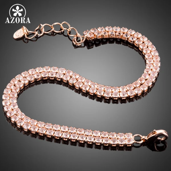 AZORA Gorgeous Rose Gold Color with 2 Rows Full Top grade Cubic Zirconia Bracelet for Women TS0111