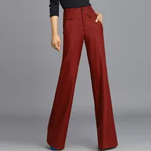 Осенне-зимние элегантные модные женские темно-красные широкие шерстяные брюки, Осенние повседневные шерстяные брюки XXL 3XL с высокой талией для женщин