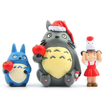 

3pcs/lot DIY Totoro Cosplay Figure Miyazaki Hayao Anime My Neighbor Totoro Mei With Apple PVC Action Figures Toys Christmas Gift