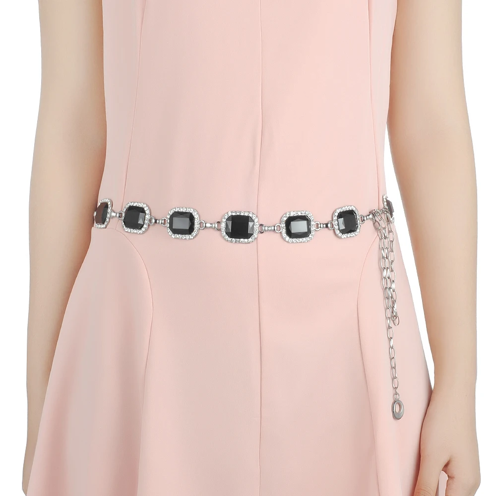 Женский дизайнерский ремень cinta modeladora черный с квадратной цепочкой украшенный