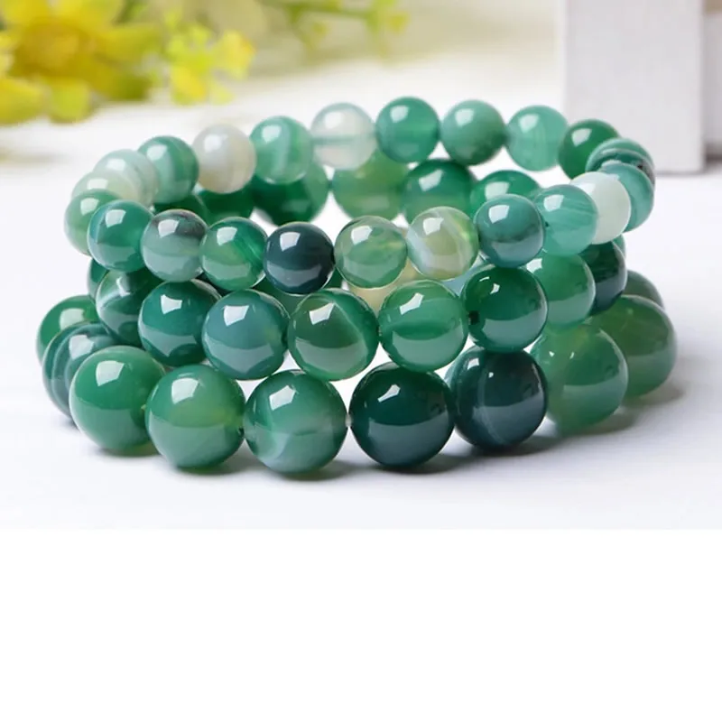 

2018 Hot Sale Cheap Price 7.5" Green Agata Bracelet 6mm 8mm Round Beaded Natural Real Gems Stones Elastic Bracelet For Women Men