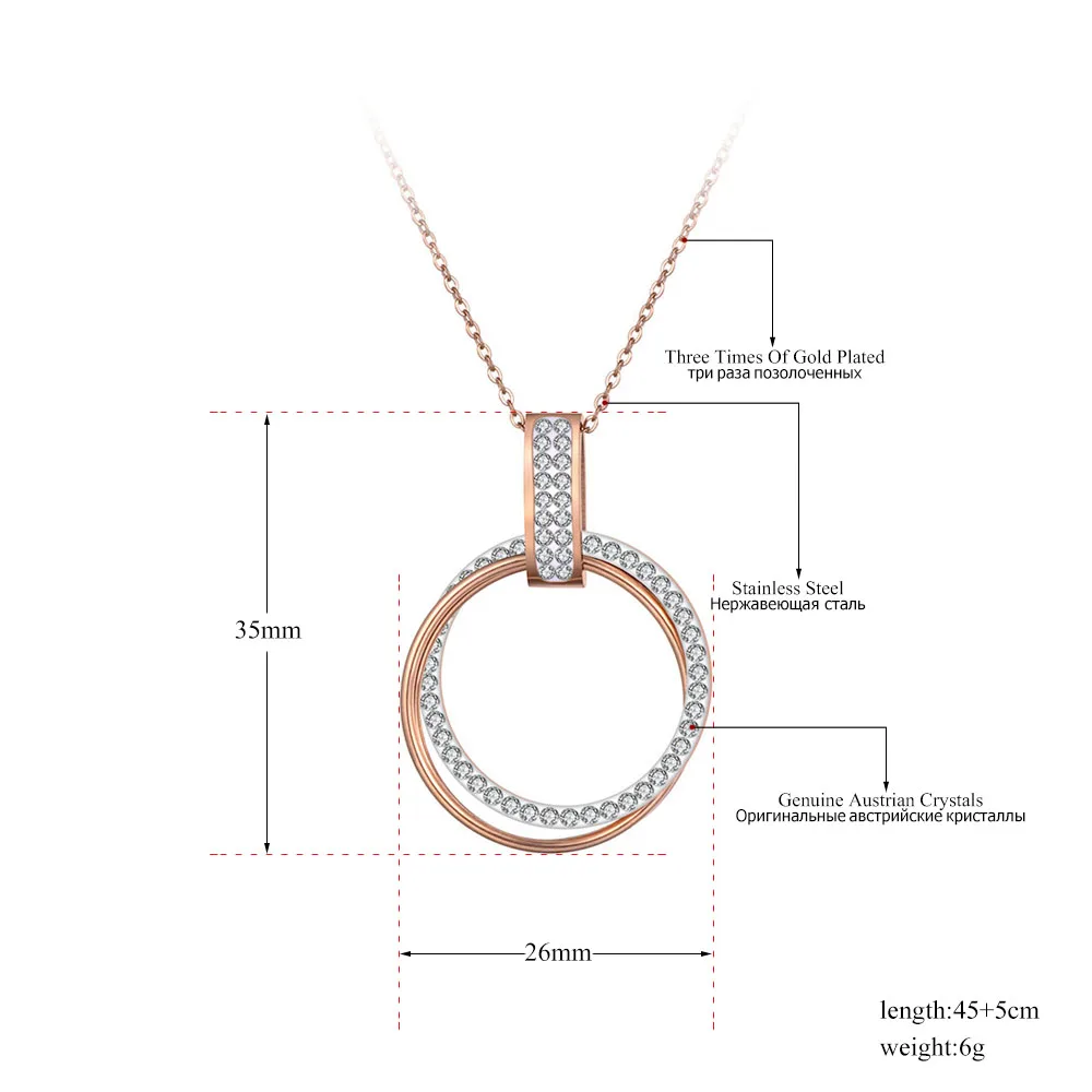 Lokaer трендовые паве установка Стразы Двойной круг кулон ожерелье s для женщин из нержавеющей стали свадебное ювелирное ожерелье N19071