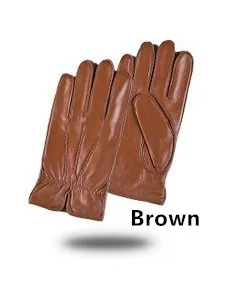 Brown Gours новые мужские зимние перчатки из натуральной кожи модные брендовые черные теплые перчатки классические перчатки из козьей кожи Luvas Guantes GSM009 - Цвет: Brown