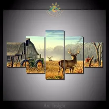 

5 Pieces/set Whitetail Deer Farm Wall Art Paintings Picture Print on Canvas for Home Decoration Wall Art Picture for Living Room