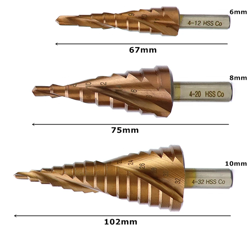 M35 кобальтовое ступенчатое сверло 4-12/4-20/4-32 мм высокоскоростные стальные сверла спиральный паз треугольный хвостовик для отверстий из нержавеющей стали