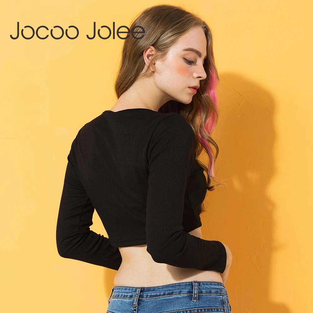 Jocoo Jolee 2018 тонкая женская блузка с V образным вырезом и длинным рукавом кулиской