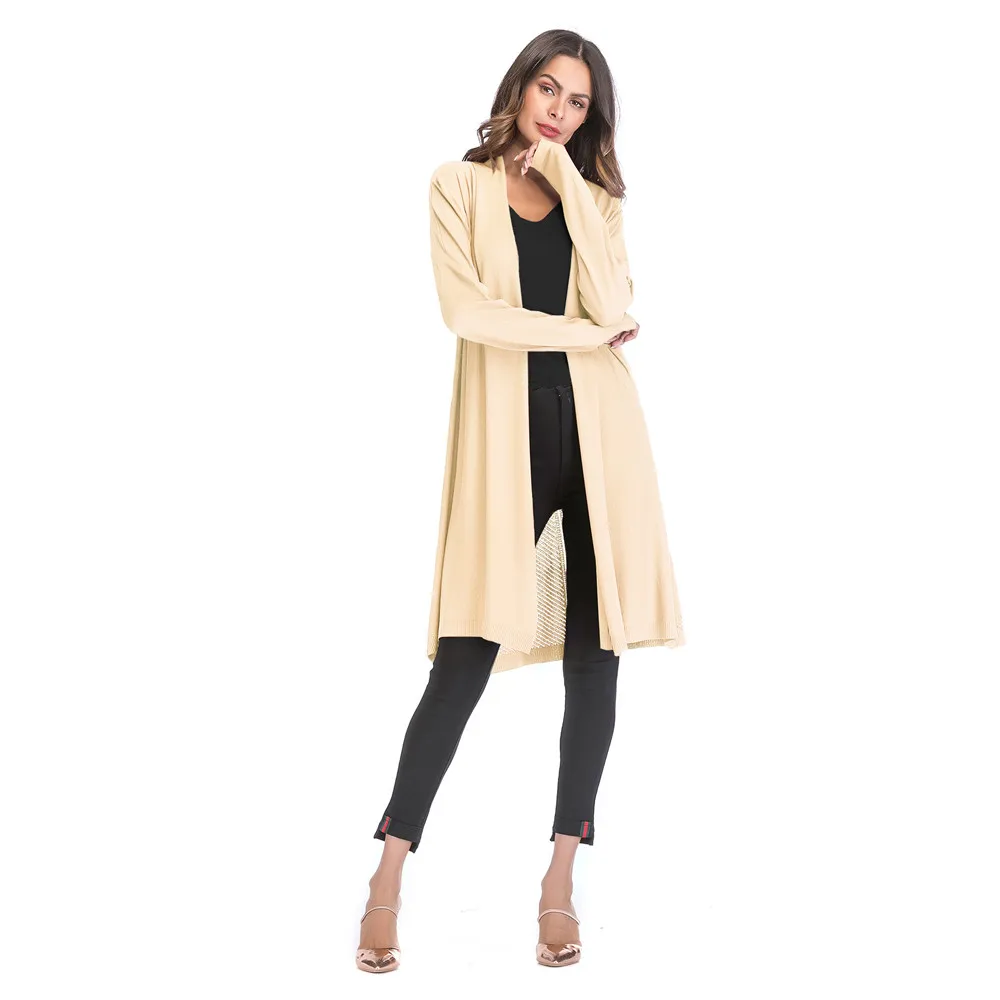 2018 New Fashion Women Thin Openwork Sweater Solid Color Drape Cardigan Coat Long Design Female Knitted Sweater Lady