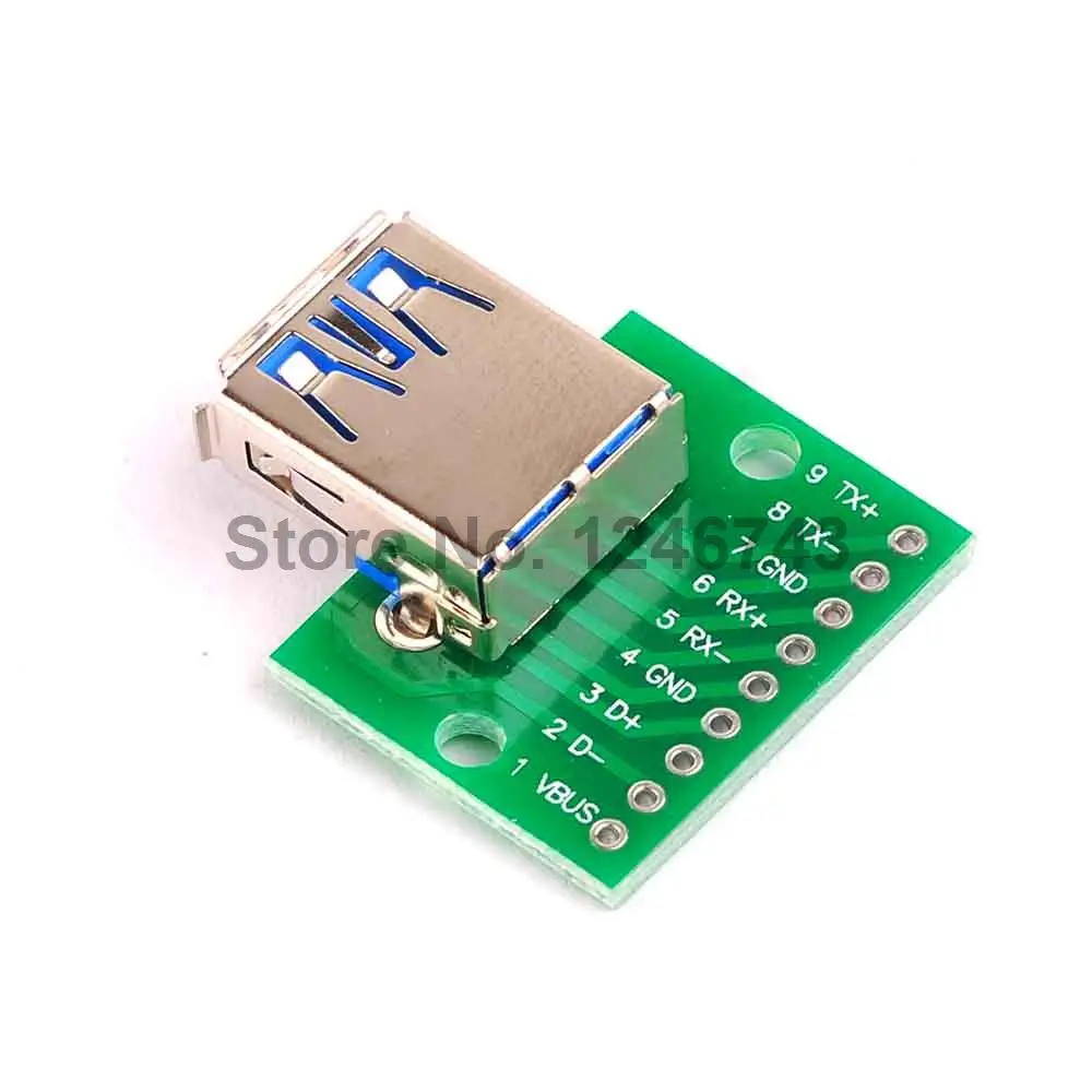 5PCS USB 3.0 Female Head Seat DIP Flat Module line Adapter Plate Base to USB-3.0 Conversion Board