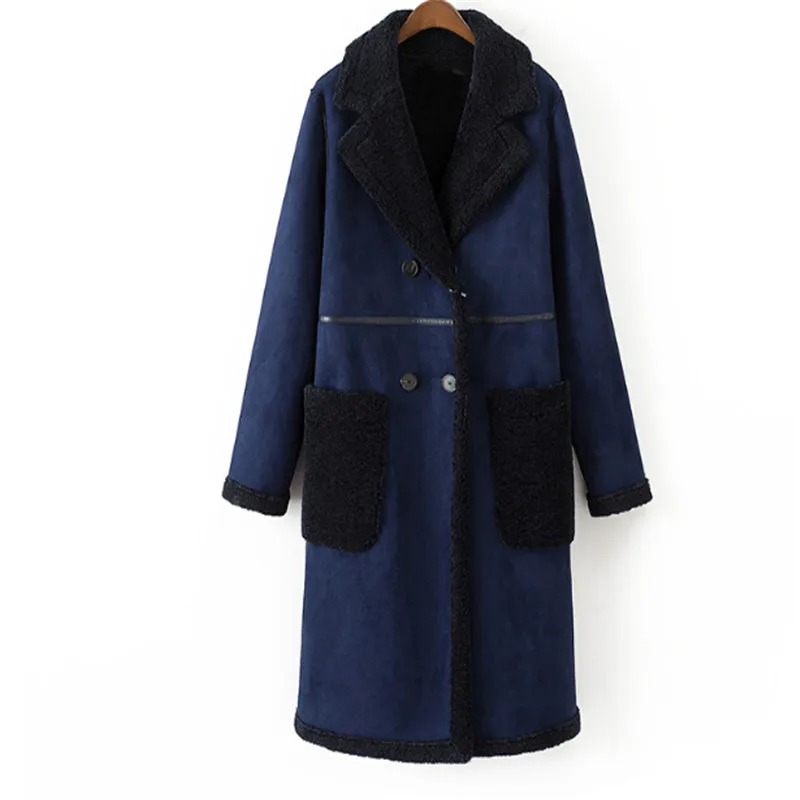 Женское зимнее пальто, женское Модное Элегантное двубортное пальто из овечьей шерсти, толстое теплое длинное пальто из искусственной замши