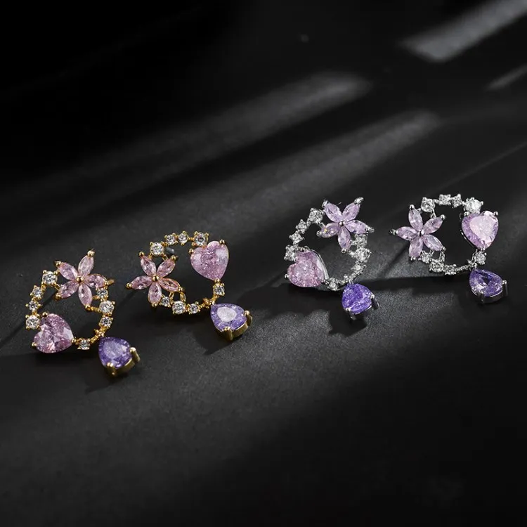 

2019 New 925 silver NEEDLE female Crystal from Swarovski 2 Colors Fine Jewelry Micro inlaid zircon love flower earrings