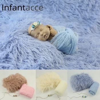 

newborn photography accessories baby basket filler photo props backdrops long faux fur blanket cotton wrap cocoon headband set