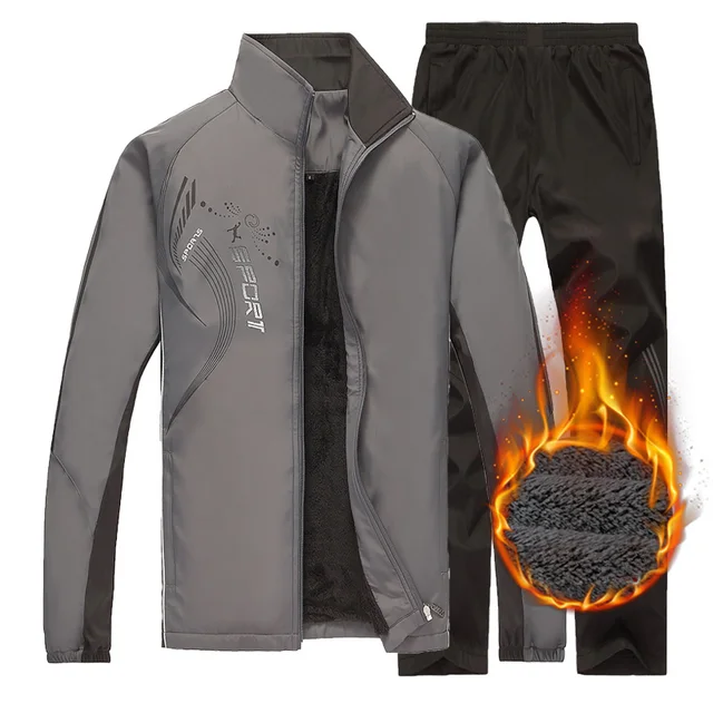 JEASS Winter Sport Suits Men Fleece Outdoor Warm Running Suits Men