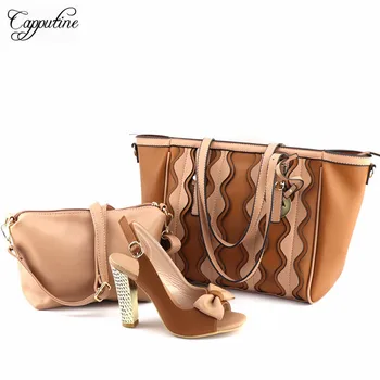

Excellent brown design high heels sandals shoes with shoulder bag and purse set for women JY2018-01 brown, 3pcs per set