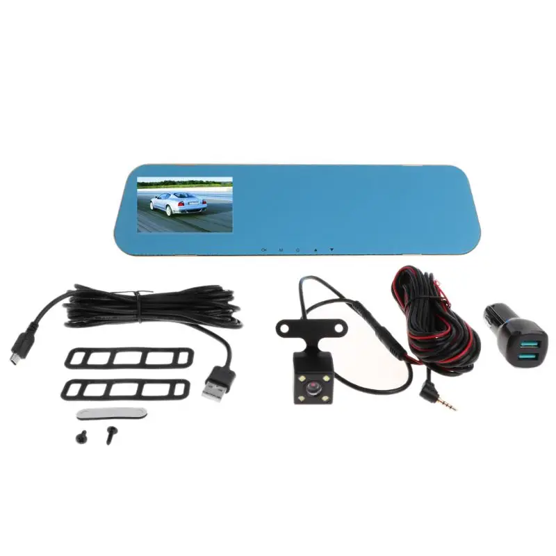 

V40 Vehicle Recorder Two-lens Rear View Mirror Camera Video Dashcamera Full HD