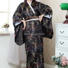 Шанхай история горячая Распродажа Винтаж светло-голубой японский Для женщин шелковый атлас кимоно юката вечернее платье с цветочным принтом 3 цвета H0052