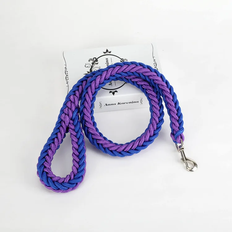 Purple and blue Плетеный нейлоновый ошейник для собаки, набор поводков, 12 цветов, поводок для питомца, для тренировки собак, для прогулок, большие поводки для собак, металлическая пряжка на цепочке - Цвет: Purple and blue