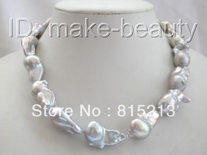 

FREE SHIPPING>>>@@ > N523 stunning big baroque gray reborn keshi freshwater pearl necklace