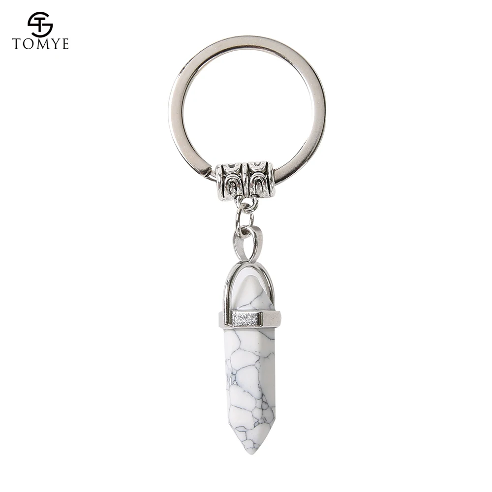 

TOMYE Silver Marble Stone Pendant custom fashion Keychain metal key19S024