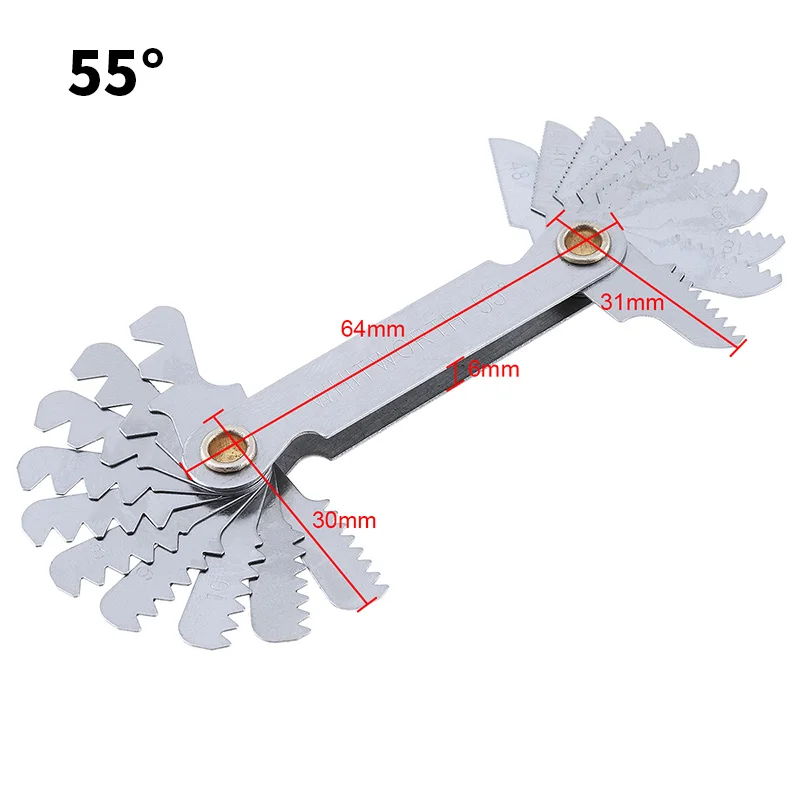 55/60 Degree Thread Plug Gauge Metric Inch Gear Tooth Carbon Steel Measuring Tool 20 Blades Screw Pitch Gauges