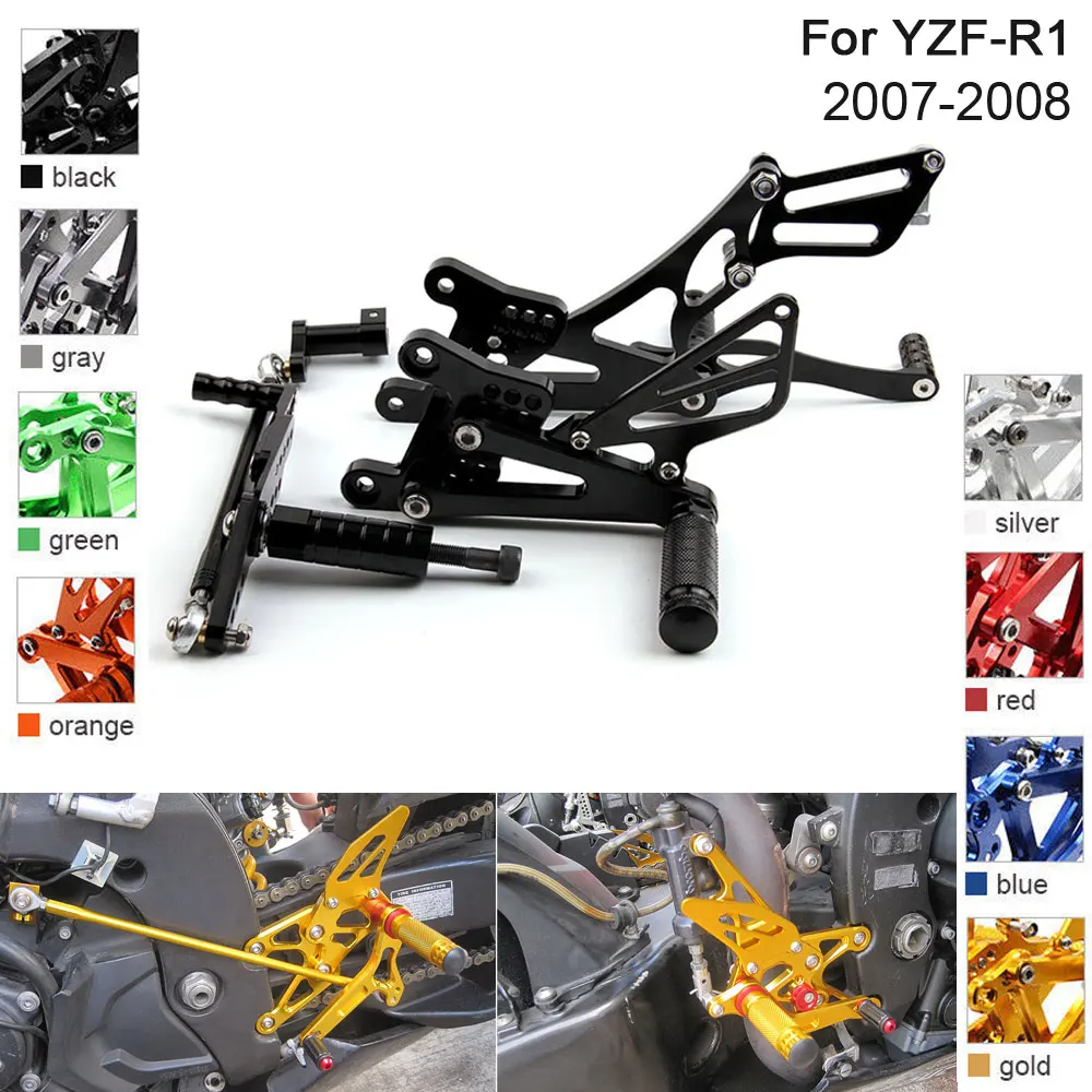 

CNC Aluminum Adjustable Rearsets Foot Pegs For Yamaha YZF-R1 YZF R1 2007 2008