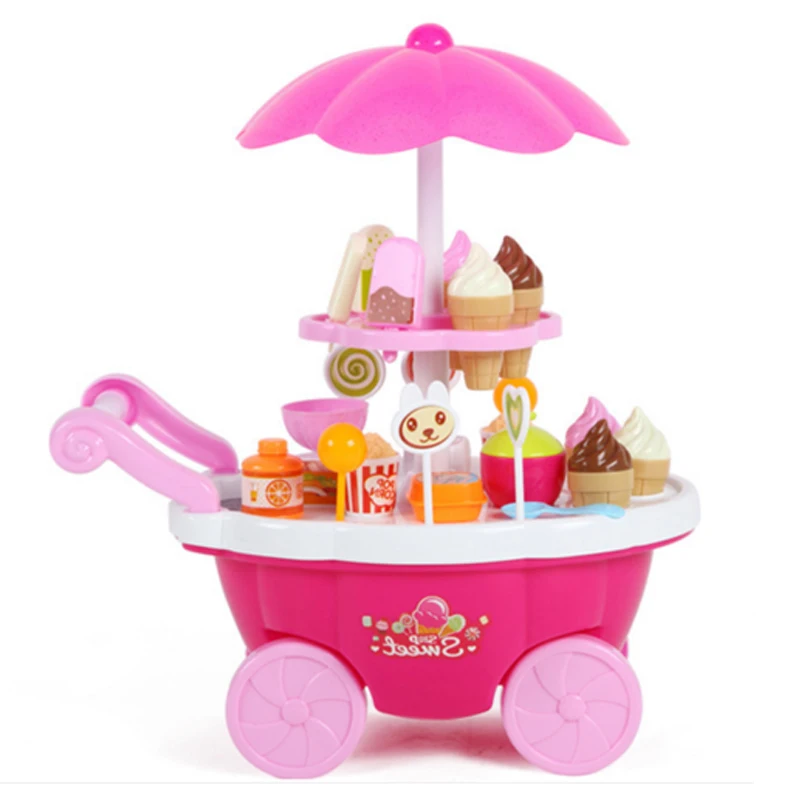39 Pcs Simulation Carts Girl Mini Candy Cart Ice Cream Shop Supermarket Barbecue Children s Toys Playing Home Baby Toys
