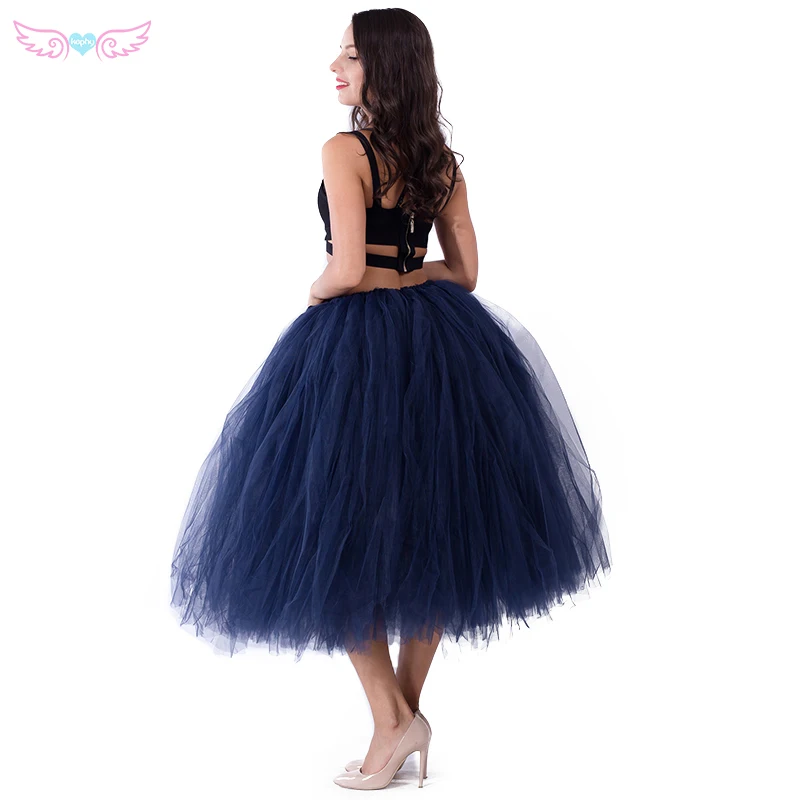 Kephy Лаванда Тюль ручная работа 80 см длинные женские юбки свадебные юбки балетные пачки - Цвет: navy blue