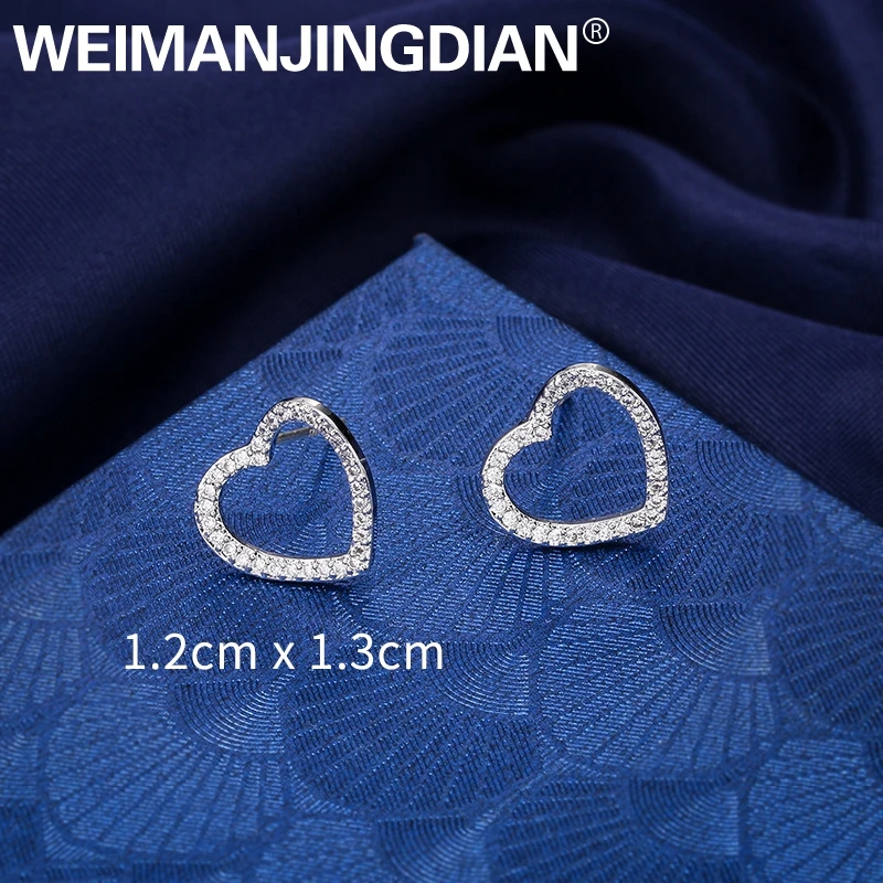 WEIMANJINGDIAN Новое поступление Искрящийся фианит CZ цирконовое сердце-кристалл серьги гвоздики для женщин или девочек