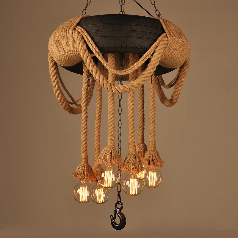 American Country Loft Nordic Industrial Hemp Tire Pendant Lights Edison Bar Living Kitchen Dining Room Lamps | Лампы и освещение