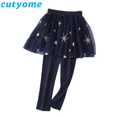 Cutyome/розовые леггинсы для девочек-подростков 7, 8, 9, 10, 12, 14 лет, одежда для девочек-подростков, детская юбка с вышитыми звездами, штаны, леггинсы, брюки - Цвет: Navy