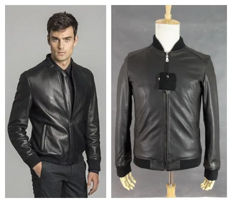 

2019 New Men Leather Shirt Jacket Black Plus Size XXXL Genuine Sheepskin Men thin Coat Factory Direct