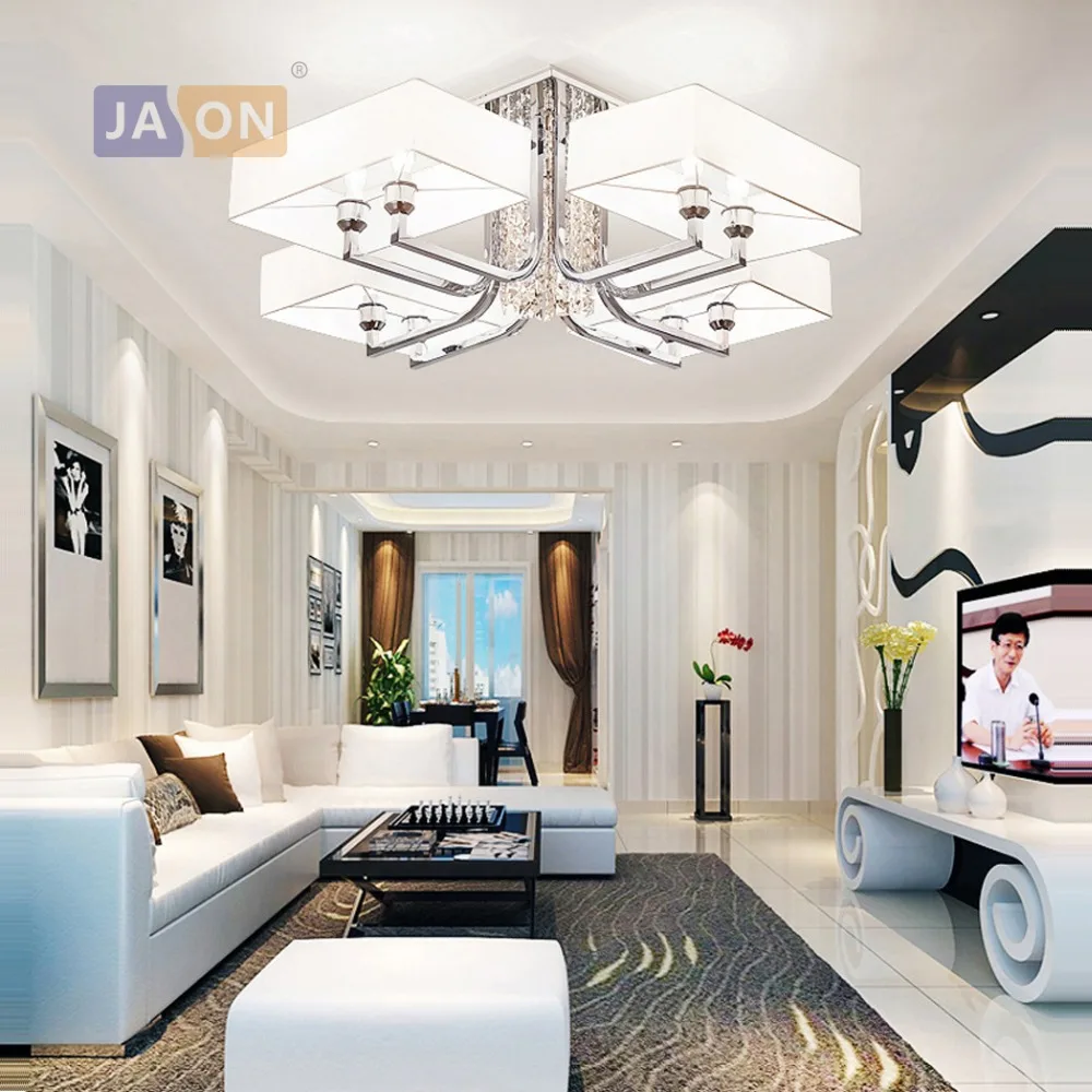 

led e14 Postmodern Iron Crystal Fabric Chrome Chandelier Lighting Lamparas De Techo Suspension Luminaire Lampen For Foyer