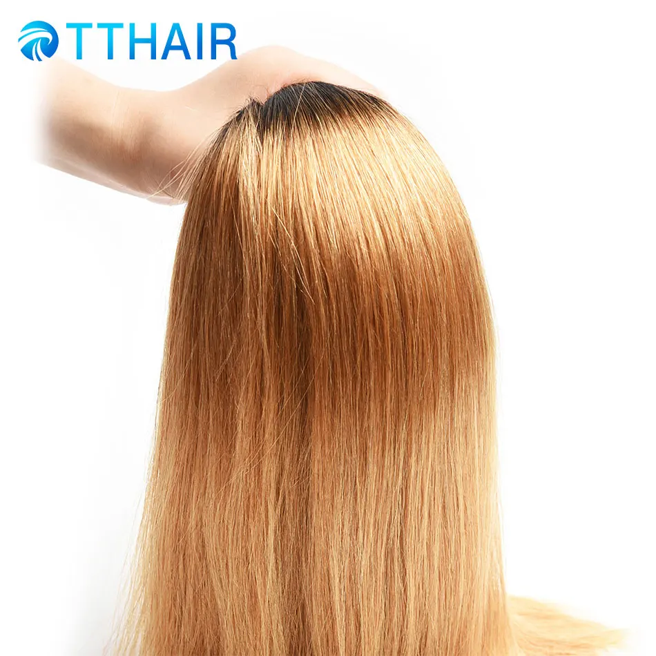 TTHAIR 1B 27 медовый блонд пучки волос от светлого до темного цвета Remy человеческие пряди для наращивания волос бразильские волосы переплетения пучки разноцветные шиньоны