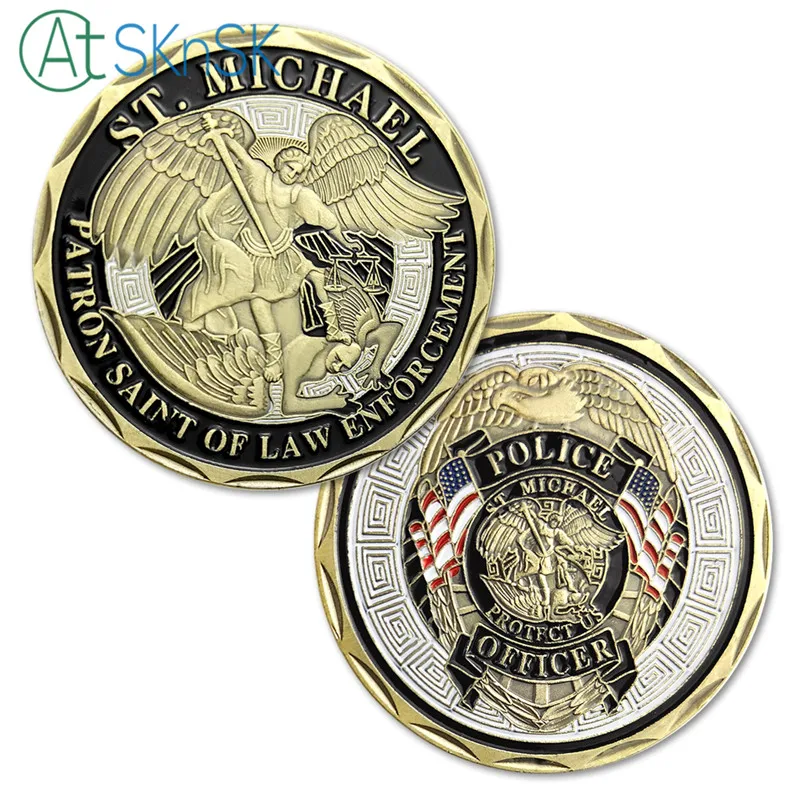 

New arrival Police Officer ST Michael Patron Saint of Law Enforcement Challenge Coin Bronze Plated Coin United State Coin