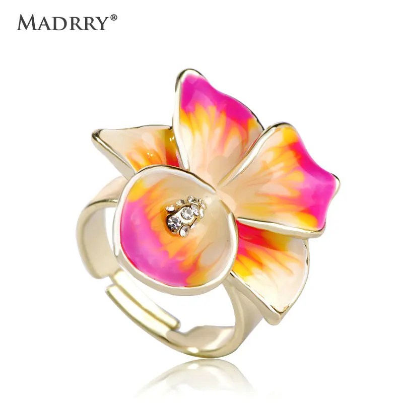 

Madrry 2017 Spring Enamel Flower Rings For Women Gold Color Statement Anillos Feminino Party Holiday Adjustable Anel Bijuterias