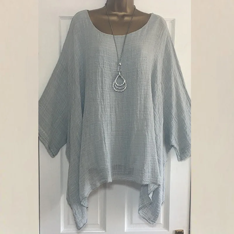 

Autumn Women T-Shirt Plus Size 5XL Linen O Neck Casual Loose Shirt 2018 New Solid Batwing Long Sleeve Shirt Tees Plus Size 5XL