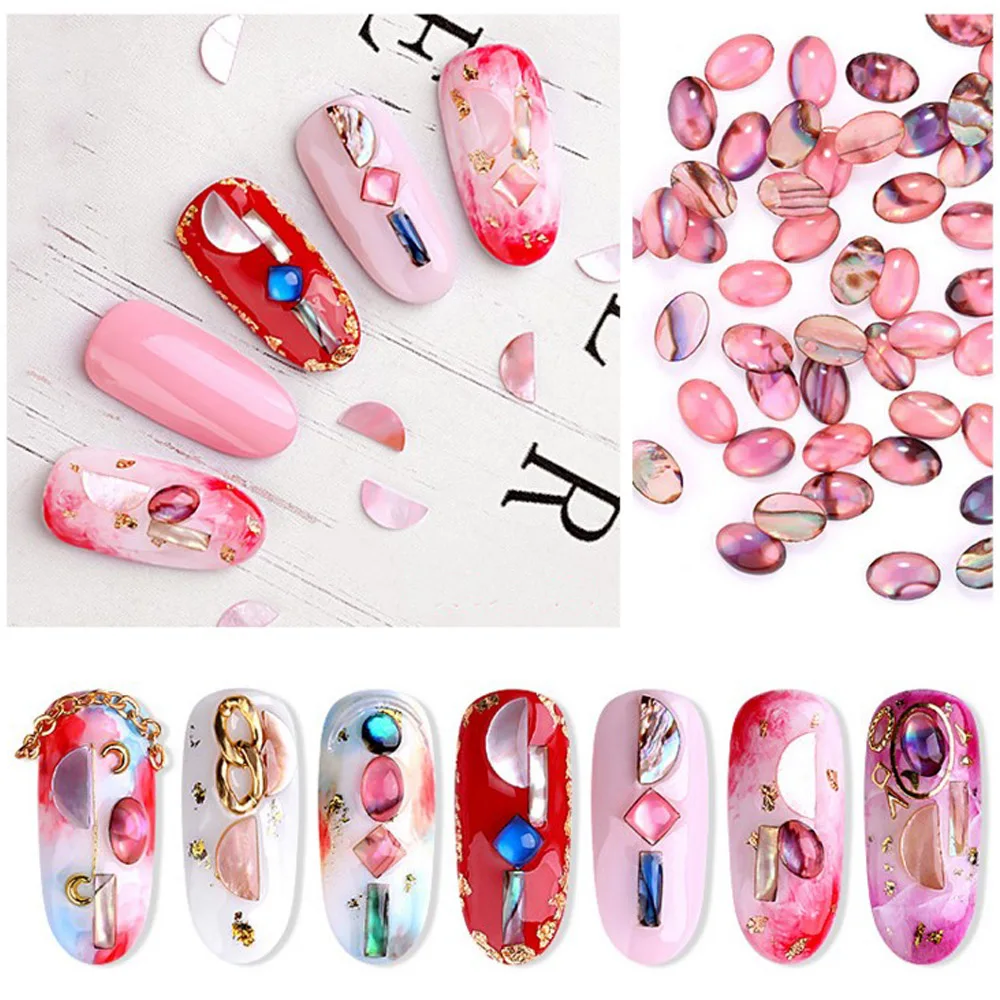 

New10PCs DIY Nail Decors Colorful Natural Shell Pattern Nail Art Stones Manicure Nail Accessories