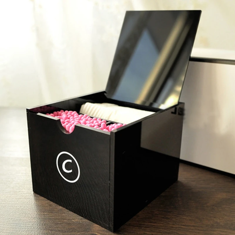 

Cosmetic Holder Acrylic Makeup Swabs Organizer Box Big Makeup Tools Make up Brush Desktop Storage Case Make up Tool Kit Black