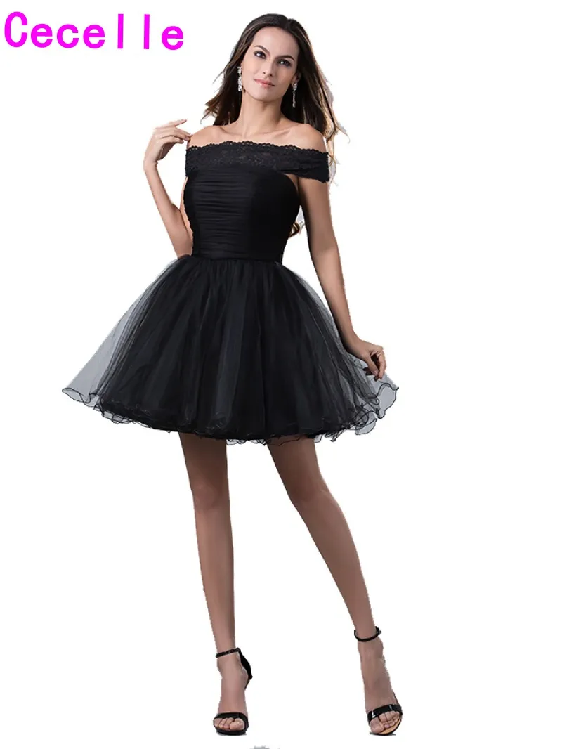 Simple Little Black Dresses Short Off The Shoulder Homecoming Dresses 2019 Juniors LaceTulle