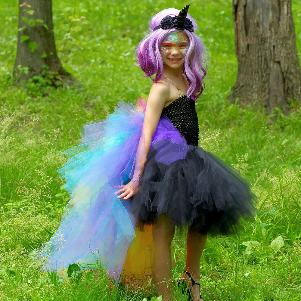 

Girls Pastel Rainbow Princess Tutu Dress Children Carnival Pageant Wedding Party Ball Gowns Trailing Tulle Girl Costume Vestidos
