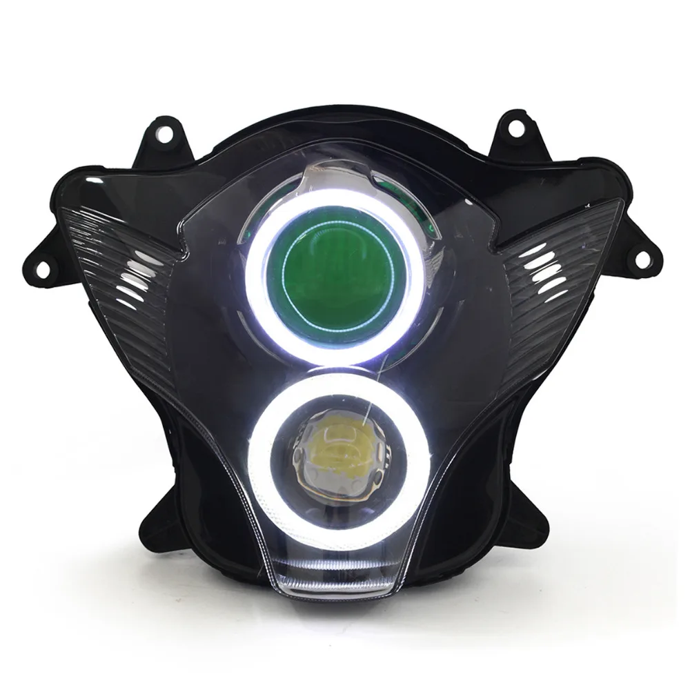 KT Headlight for Suzuki GSXR750 GSX R750 2006 2007 LED Angel Eye Green Demon Eye Motorcycle HID