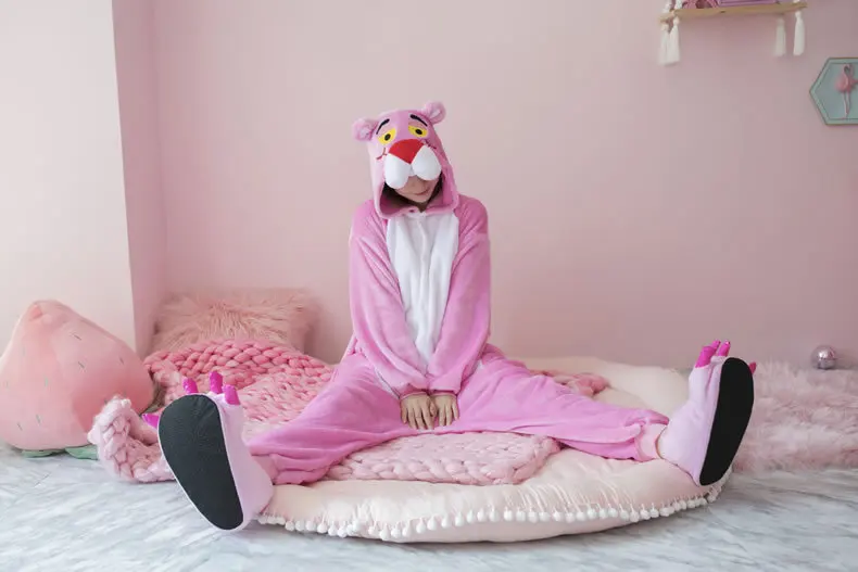 Взрослые женщины Медведь Розовая пантера курица овец пижамы комбинезоны Пикачу Косплей костюмы Зимние Животные Мультфильм Ночное белье цельное