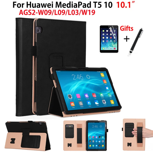 Luxury Case For Huawei MediaPad T5 10 AGS2-W09/L09/L03/W19 10.1 Cover Funda  Tablet PU Leather Hand Holder Stand Shell+Film+Pen - AliExpress