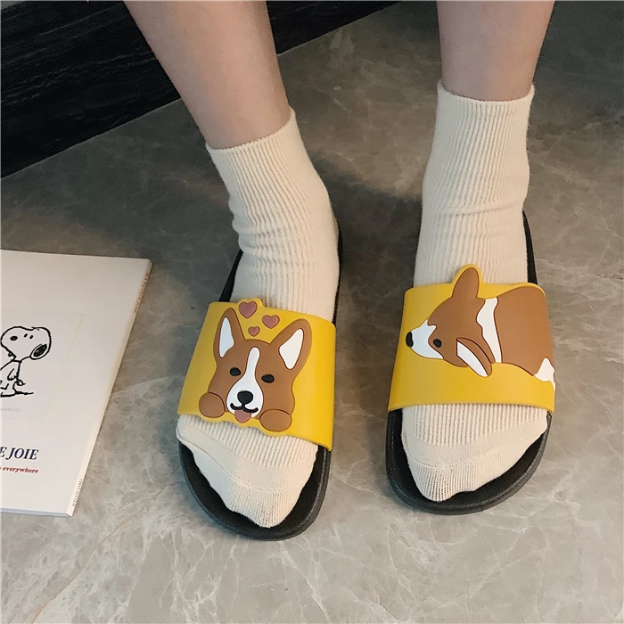 Summer Cartoon Women Shoes Kawaii Dog Animal Slippers Comfort Rubber Sliders Outside Indoor Sandals Cute Students Slip On Female