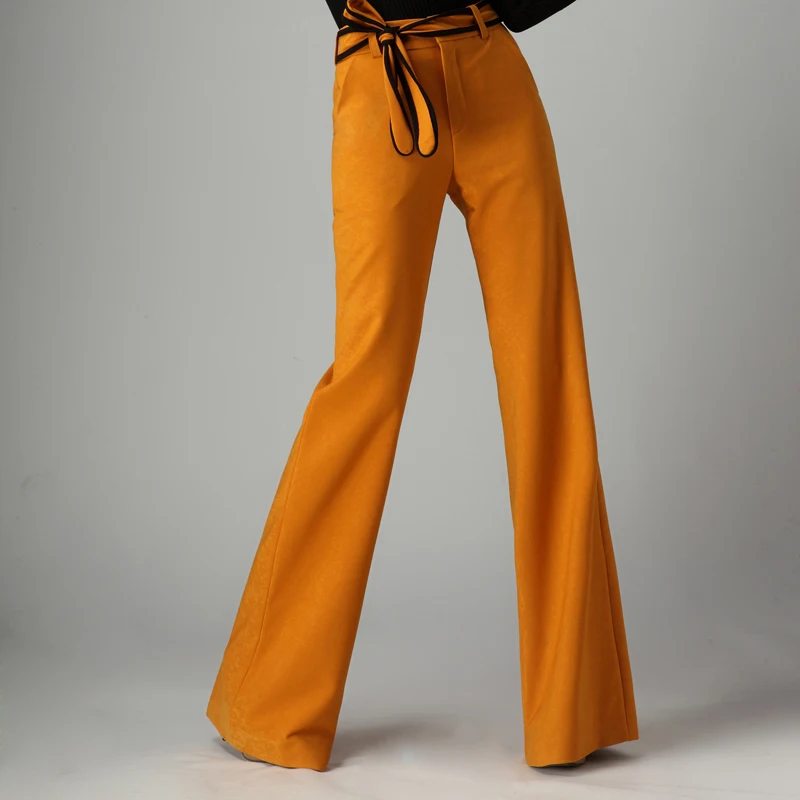yellow flare trousers