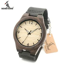 BOBO OISEAU Unisexe montre-Bracelet En Cuir Véritable Hommes En Bois de Quartz Montre Fait par Noir Bois De Santal Avec Boîte-Cadeau